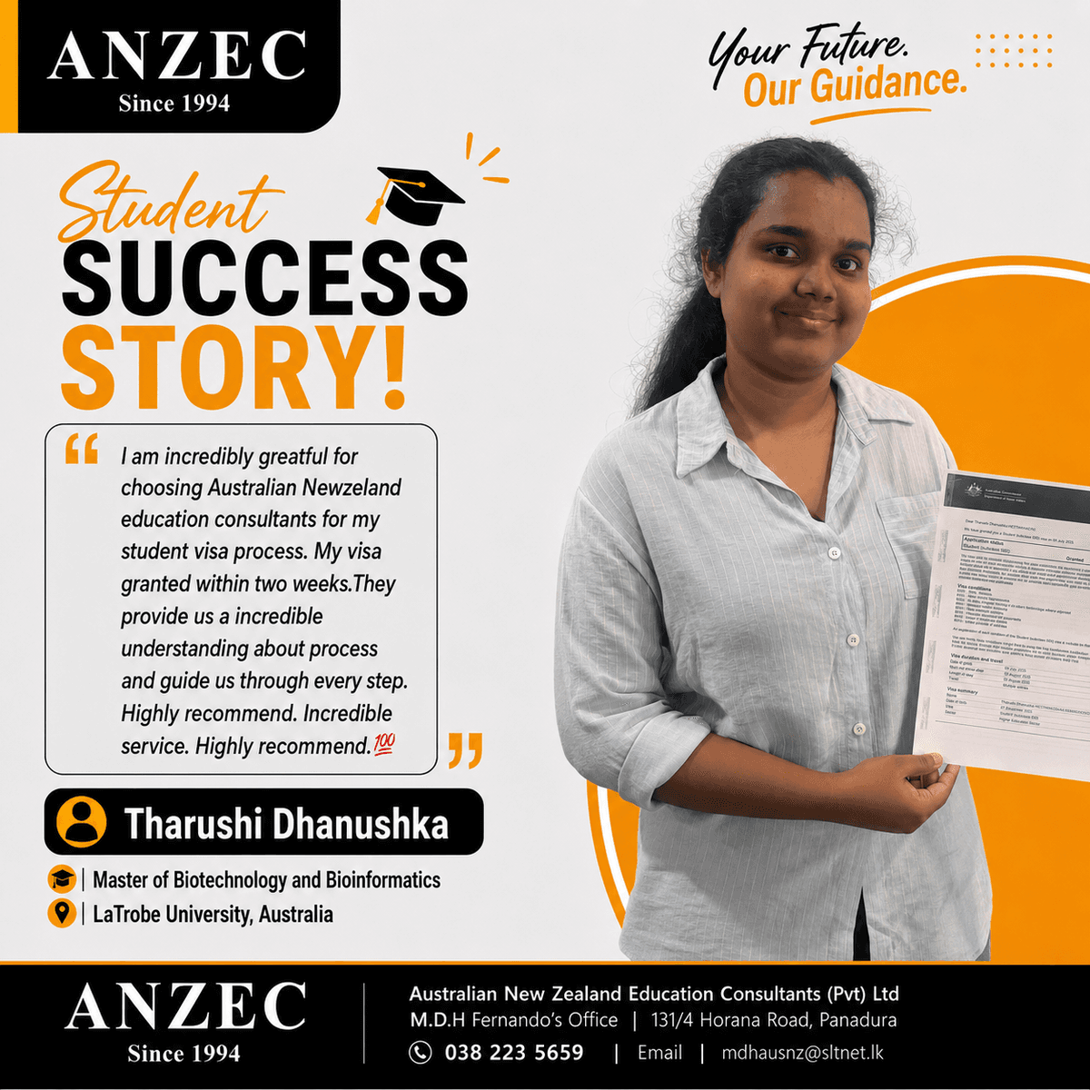 Tharushi Dhanushka, Master of Biotechnology and Bioinformatics, La Trobe University